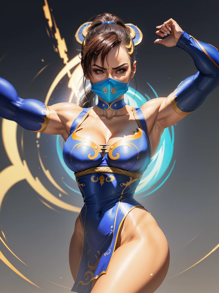 ((Mujer basada en el personaje Chun Li)), pechos grandes, caderas medianas, ((ultra realista)), TM Ninja Blanco, Iconos, colores vibrantes, Estilo vectorial, arte digital, 4k, Detalles intrincados, Hipnotizante, Hecho profesionalmente, Beautiful vector illustration, 12K Resolution, ....3D, Todos los personajes detallados en longitud completa, ((Altamente detallado)), ((vibrante)),((Calidad ultra alta)), ((hiperrealismo)), ((fotorrealismo)), [Representation of Octan] , en la ciudad, muchos coches (realista)