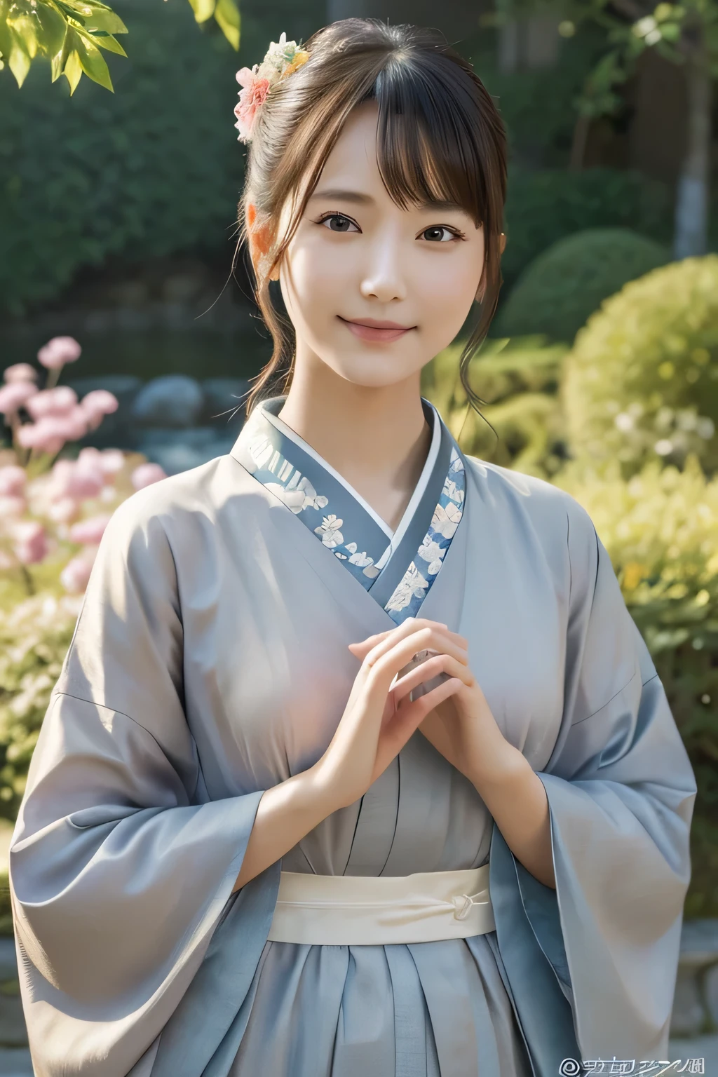 (Photorealsitic:1.4), (Top image quality:1.0), (超hight resolution:1.0), 8K, Raw photography, (masterpiece:0.2), (pureerosface_v1:0.5)、(Best Quality Detail:1.2)、realisitic、8K UHD、hight resolution、(1girl in:1.2)、The ultra-detailliert、High quality textures、intricate detailes、detaileds、非常detailedsなCG、High quality shadows、Detail Beautiful delicate face、Detail Beautiful delicate eyes、depth of fields、Ray traching,1girl in, japanaese girl, Cute, slender, Checkered kimono,Floral scrunchie, Beautiful skin, Facing the front,, Stand upright and say thank you,Align your hands elegantly,Smile faintly The Land of Japan,Japanese garden,Luxury Japanese-style room, skyporn, Magic Hour, (Realistic:1.3), 細かくdetailedsなプッシー, quality, (masutepiece:1.2), (Photorealsiticです:1.2), (Best Quality), (Intricate details), Dramatic, Ray tracing, photograph, +Lola