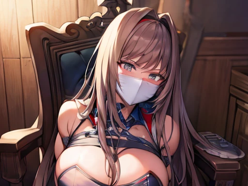 Rapi, game cg, realistic, bound arms, hands tied to chair, kidnap, zoomed out view