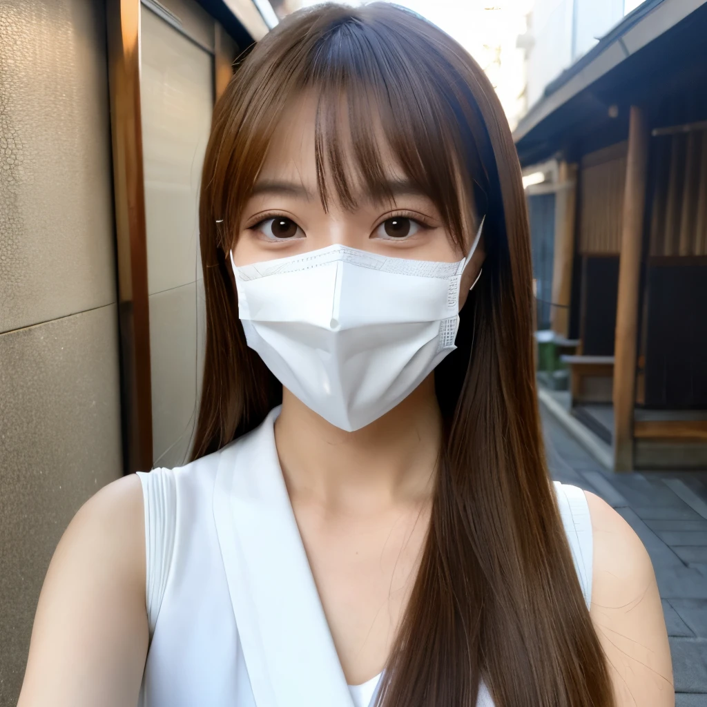 japanes,selphie,White mask,Brown hair