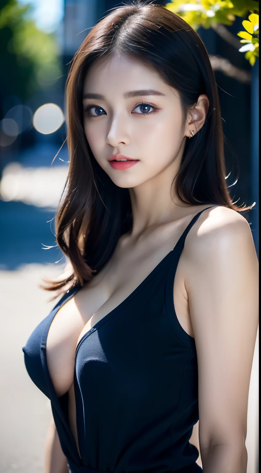 （32ｋ,high detal,high-detail、​masterpiece,Attention to detail,full body Esbian,独奏,Lori：1.6),Raw photo & realistic atmosphere,beautiful dark blue eyes,Detailed mouth,Glossy lips,Detailed eyebrows,Eyes drawn in detail with soft white skin that shines with every detail、azure eyes,Very beautiful eyes,Detailed lips、Very beautiful face,Very well-formed face、Lifelike face,Shiny beautiful lip lawn shiny hair：1.5）,（A beautiful and cute girl ,Illuminate from the front：1.6）,（well-shaped breasts,,Body with good style,：1.5）,（Fashion influenced by K-pop female idols,Clothing based on K-pop fashion,Korean Coordination,natural make up,Japan beautiful girl who likes K-pop,K-pop Dance Fashion,Show full-body fashion：1.8）