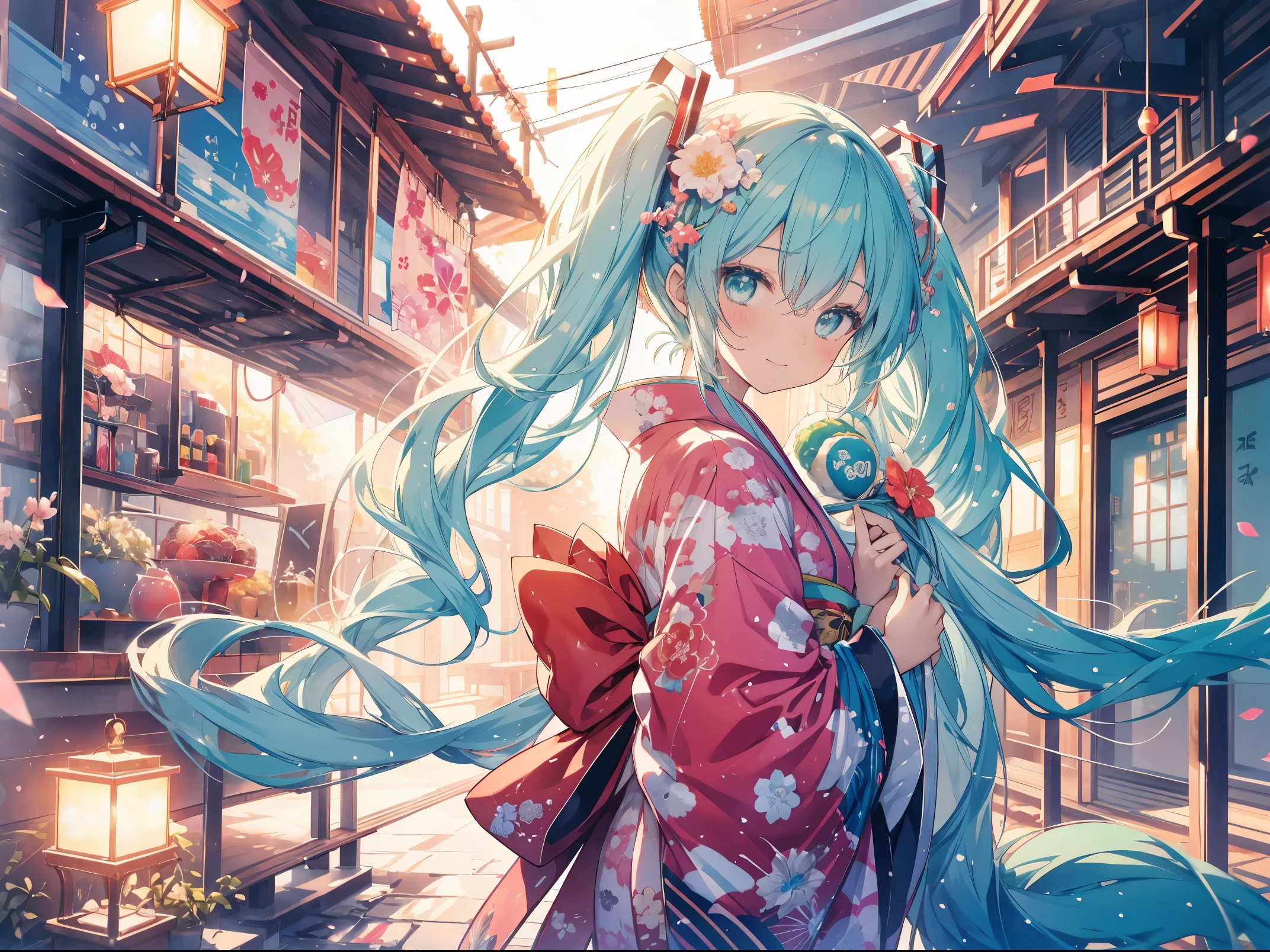 miku hatsune、new year、First visit、kimono、Beautiful fece、kawaii、draw a fortune、kimonomiku hatsune