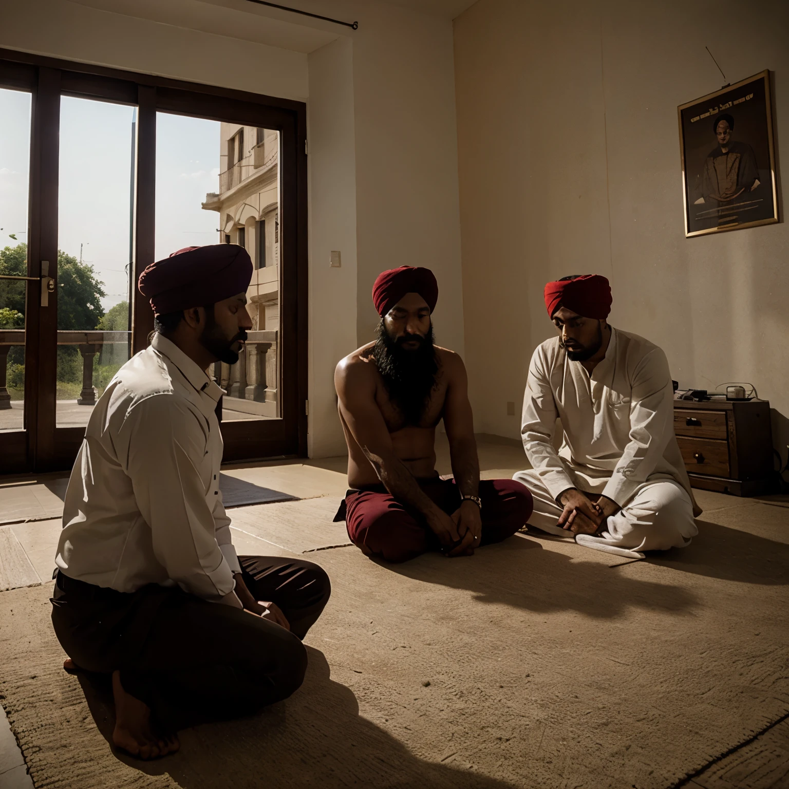 Punjabi sikhs, praying in ancient time in gurudwaras