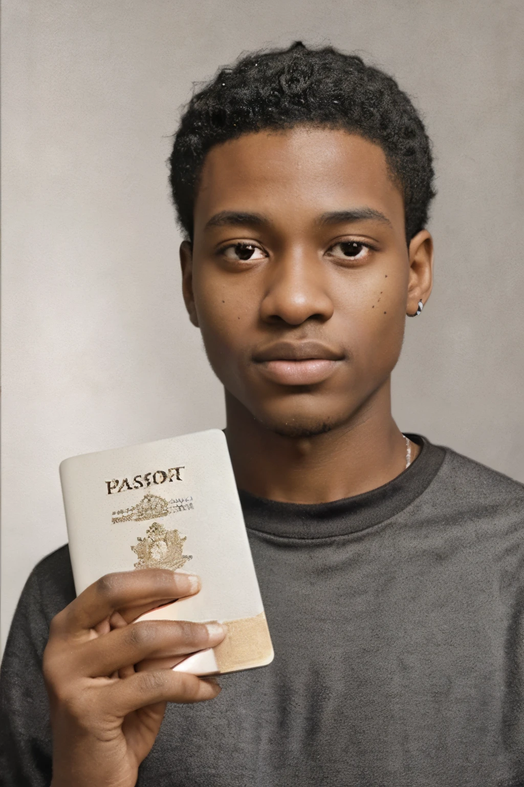 arafed man holding a passport in his hands, digital art by Bernardino Mei, shutterstock, fine art, african canadian, black teenage boy, passport photo, man is with black skin, passport, taken in the early 2020s, 2023, 2 0 2 3, adut akech, great masterpiece