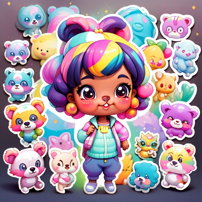 a cartoon girl with glasses, african american girl, african american elegant girl, purple backpack, long pants, bear shirt, super cute funky black girl, cute detailed digital art, portrait of a lisa frank, cute digital art, cartoon artstyle, cartoon art style, colorfull illustration, advanced digital chibi art, cartoon style illustration, adorable digital painting, cute art style, lisa frank style, cute cartoon character