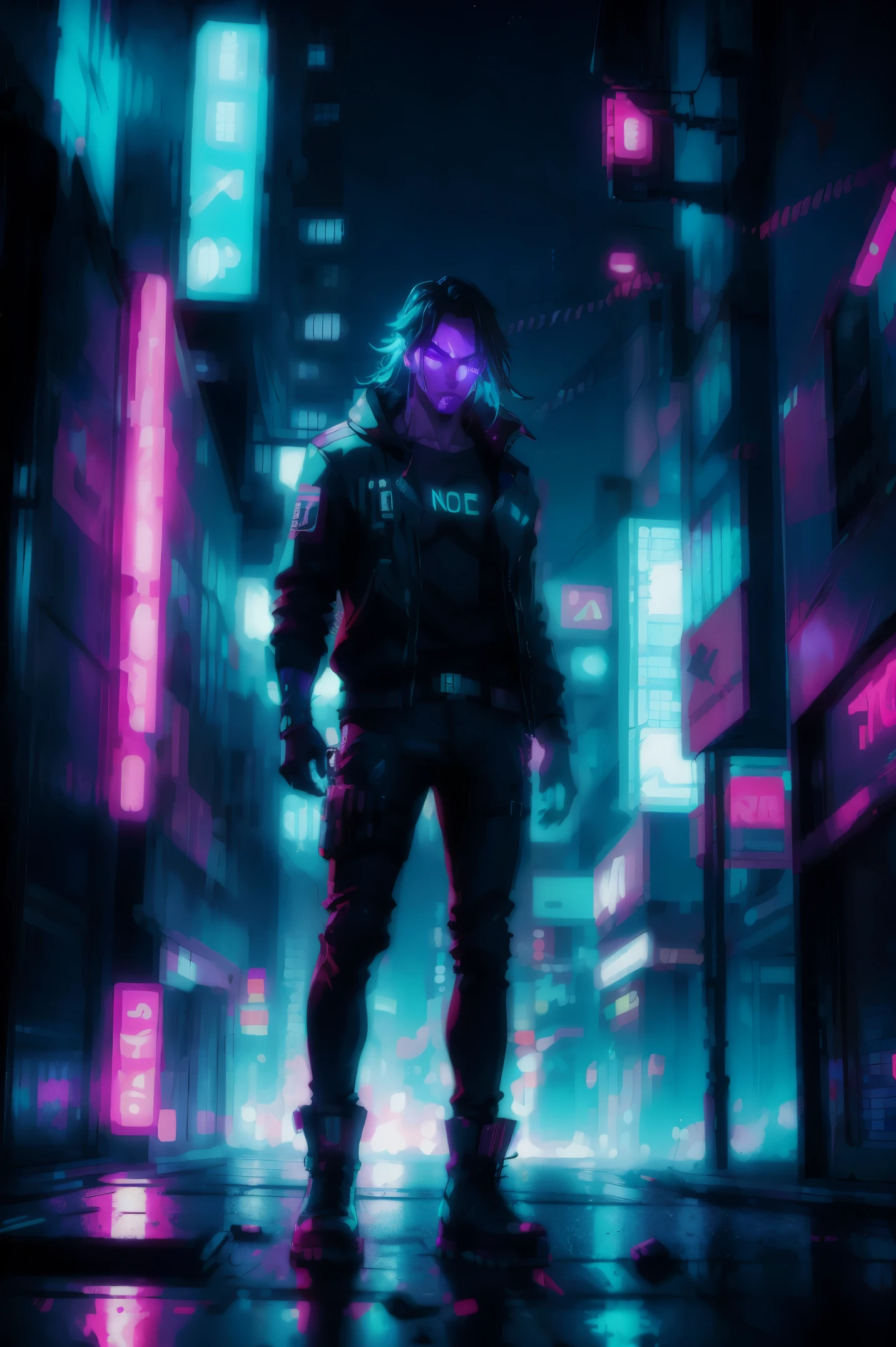 neon light, Cyberpunk, Noite, nocturno, lobo,