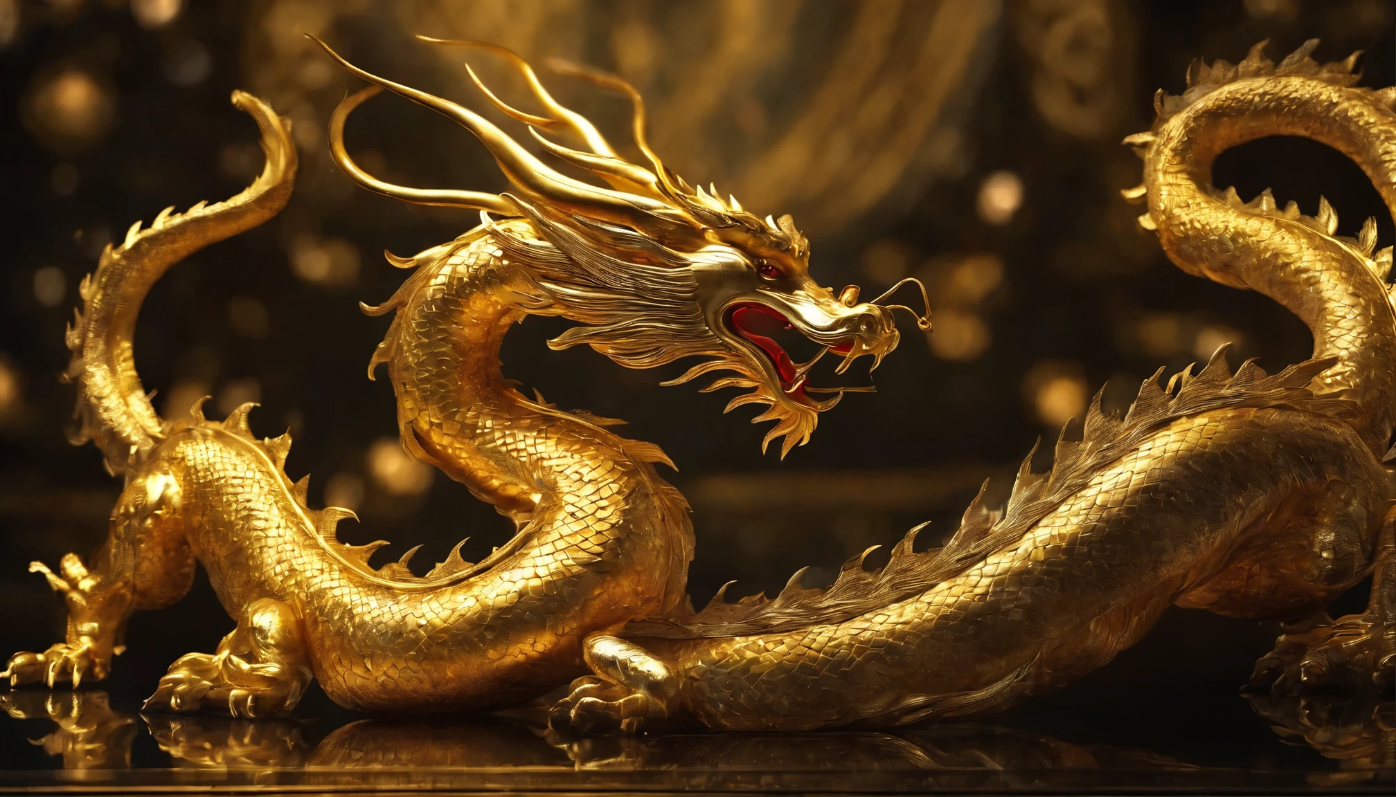 A golden Chinese dragon surrounds