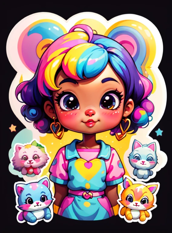 a cartoon girl, playground, african american, super cute funky black girl, portrait of a lisa frank, cute detailed digital art, cute digital art, cartoon artstyle, cartoon art style, colorfull illustration, advanced digital chibi art, cartoon style illustration, adorable digital painting, cute art style, cute cartoon character, lisa frank style