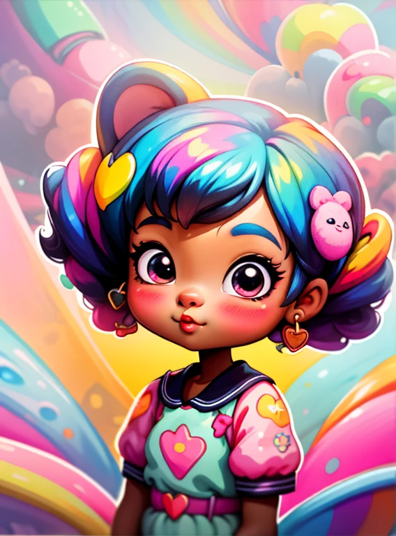 a cartoon girl, playground, african american, super cute funky black girl, portrait of a lisa frank, cute detailed digital art, cute digital art, cartoon artstyle, cartoon art style, colorfull illustration, advanced digital chibi art, cartoon style illustration, adorable digital painting, cute art style, cute cartoon character, lisa frank style