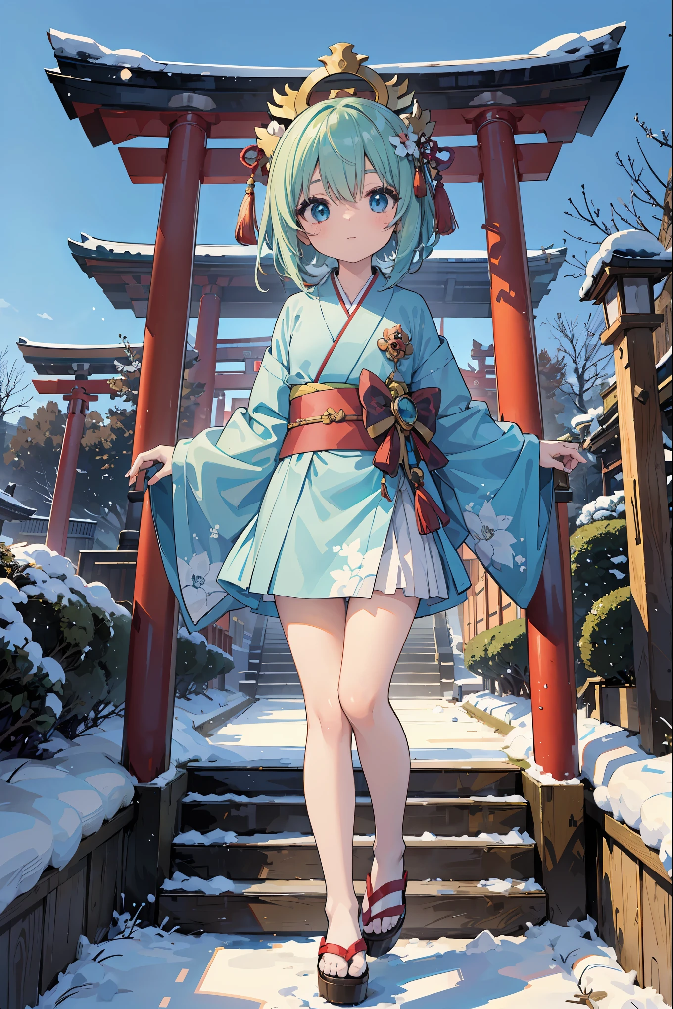 absurd, absolute resolution, incredibly absurd, super high quality, super detailed, official art, unity 8k wall, masterpiece
BREAK
Subject: First visit to a shrine
Subtitle: Tatsumi-chan (anthropomorphic chibi character), chibi, cute, Meiji Shrine
BREAK
"On a New Year's first visit to the shrine, an anthropomorphic chibi named Tatsumi-chan is wearing a gorgeous kimono with the torii gate of the Meiji Shrine in the background with a flurry of snow. She is wearing a sash with dragon elements, representing the Chinese zodiac sign for the year of the dragon, and holds a small ema (votive tablet) in her hand, ready to write her wishes for the New Year. In the background, the precisely painted precincts of the shrine are decorated with light, and trees covered with fresh snow and stone lanterns create an ethereal atmosphere. Tatsumi-chan has sparkling eyes that symbolize hope for the New Year, and her cute pose brightens the hearts of all who see her."