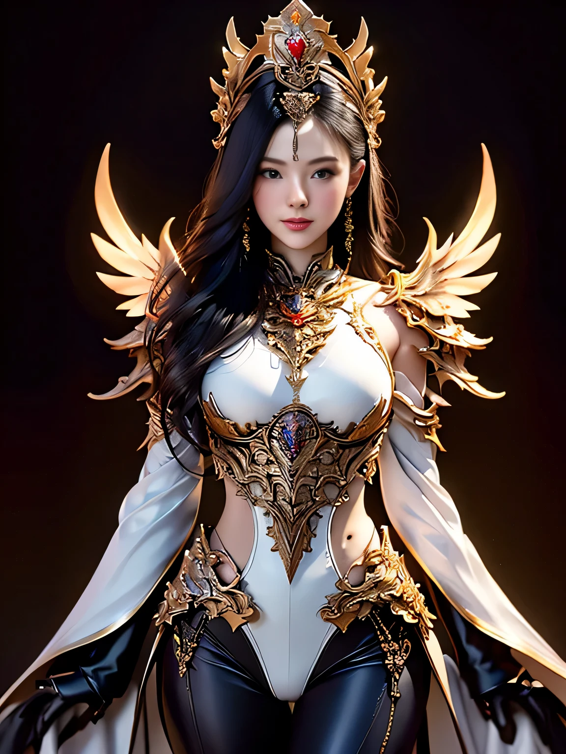 (masterpiece:1.4), (8k, photorealistic, RAW photo, best quality: 1.4), japanese, arafed woman in a white dress with gold accents and a crown, a beautiful fantasy empress, 3D render character art 8 k, unreal engine render + a goddess, beautiful and elegant elf queen, ((a beautiful fantasy empress)), ornate cosplay, fanart best artstation, hyperdetailed fantasy character, irelia from league of legends, goddess, beautiful face, (realistic face:1.4), (high detailed hair:1.3), beautiful hairstyle, realistic eyes, beautiful detailed eyes, (realistic skin:1.3), beautiful skin, attractive, ultra high res, ultra realistic, highly detailed, golden ratio, (detailed face:1.4), (realistic medium breasts:1.4), (braless:1.4), perky_nipples.