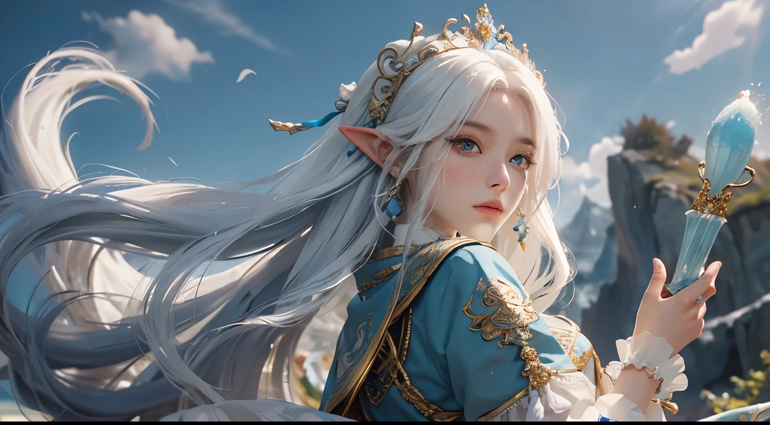 full-shot of a woman with white hair and white mask, Hermosa pintura de figuras, Guviz, Ilustraciones de estilo Guvitz, Dios de pelo blanco, Yang J, Epic art of fine characters, amazing character art, Fan Qi, Wu Zhun Shifan, Gu Vitz at pixiv art station, primer plano, de, un, mujer pelo blanco, Hermosa pintura de figuras, Gu Viz, Obra de arte estilo Gu Vitz, Dios del pelo blanco, Yang J, Epic art of fine characters, amazing character art, Fan Qi, Wu Zhun Shifan, Guvitz in pixiv art station, cuerpo femenino perfecto, (((camiseta blanca ajustada))), Hermosos ojos, orejas de elfo, (cara delicada), Pelo blanco corto, cabello atado, Horquilla azul claro, piel glasseair con borde de seda negro), (better lighting), (super-complex details), Unidad 4K, (super-detailed Costrando piernas justas, Medias, pantalones calientes, shorts,