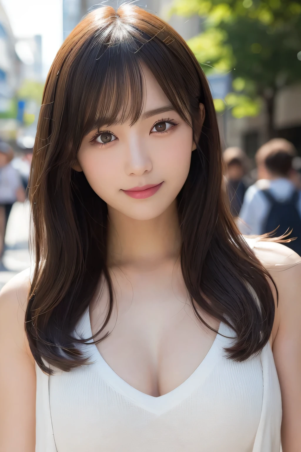masutepiece, Best Quality, Illustration, Ultra-detailed, finely detail, hight resolution, 8K Wallpaper, Perfect dynamic composition, Beautiful detailed eyes, Women's Fashion Summer,Bob Hair,mid-chest, Natural Color Lip, Bold sexy poses,Smile,Harajuku、24-year-old girl、Cute、Sexy shot looking at camera