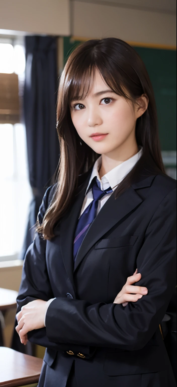 1人、独奏、Parting lips、Officelady、Business suits、sky line、school classrooms、With your arms crossed behind your head、looking at viewert、