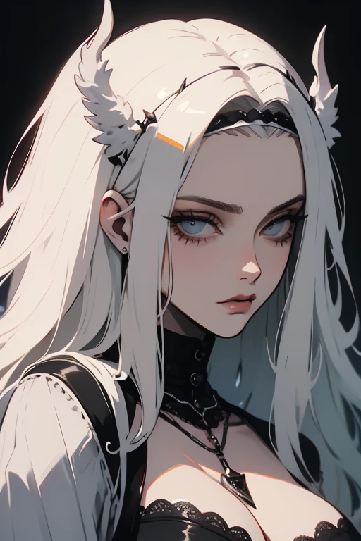 close-up of a woman with white hair and white mask, Hermosa pintura de figuras, Dios de pelo blanco, Epic art, (NSFW: 1.0)