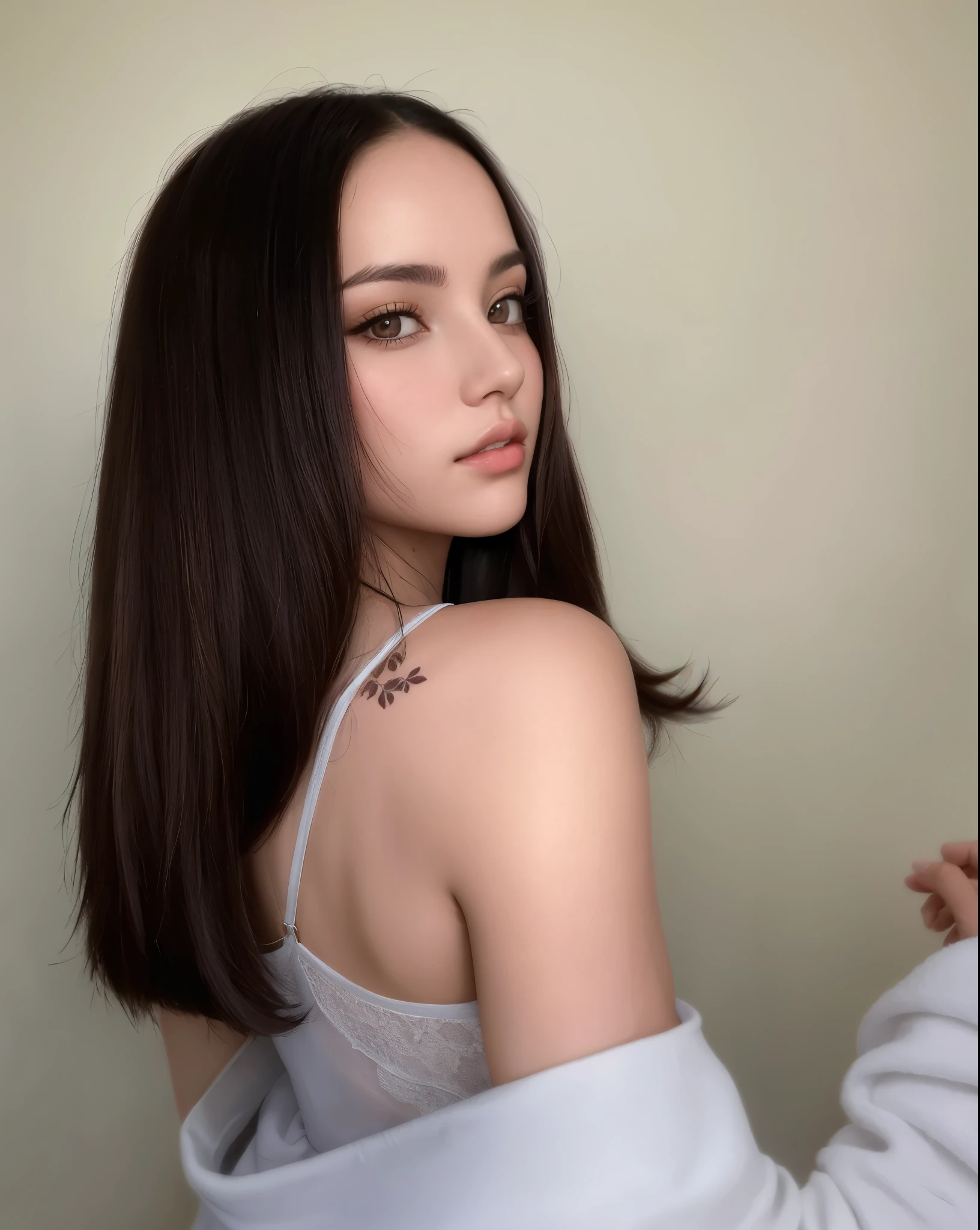 Hay una mujer con un tatuaje en el brazo posando para una foto, cabello laciostyle, with Cabello negro lacio, con cabello largo y oscuro, girl with dark brown hair, cabello lacio, Retrato Sophie Mudd, young woman con cabello largo y oscuro, con el pelo largo, Modelo de ultra alta calidad, maravilloso cabello oscuro, Hermosa modelo joven, cabello de longitud media, Cabello negro lacio