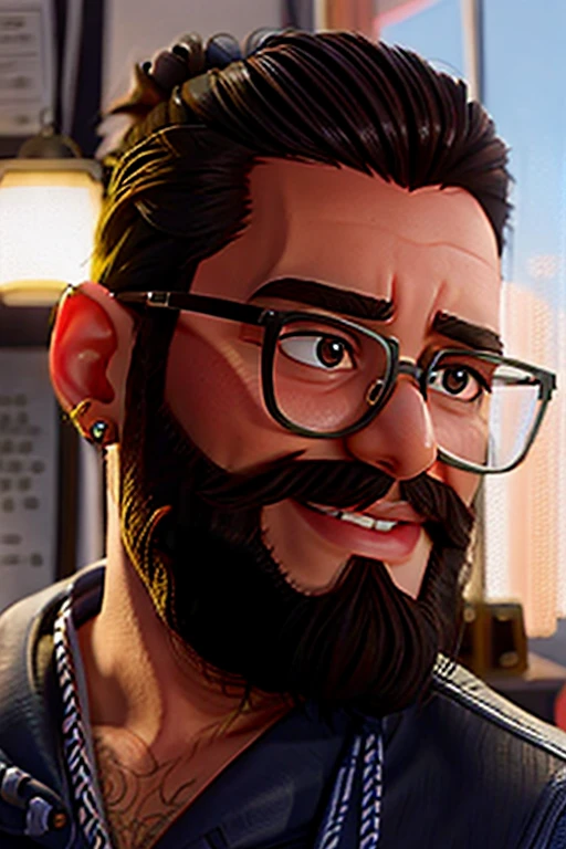 There's a man with glasses and a beard, Young man with glasses, foto de perfil headshot, Anime, realistic animation style