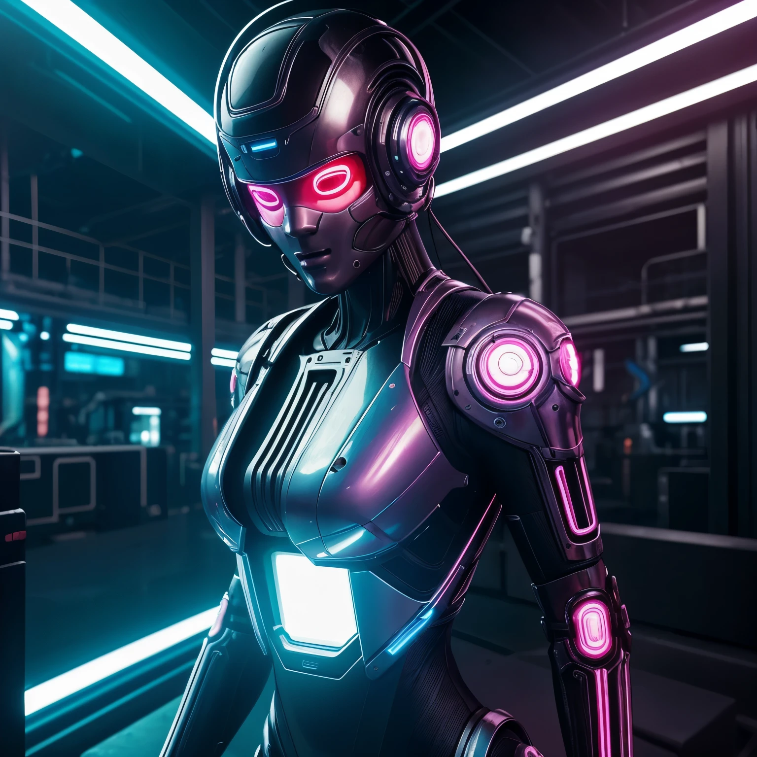 score_9, score_8_up, score_7_up, rating_safe, source_cartoon, super cool robot, shiny, sleek, impressive, imposing, standing, looking at viewer, night, neon lights, 3d, cgi, detailed background