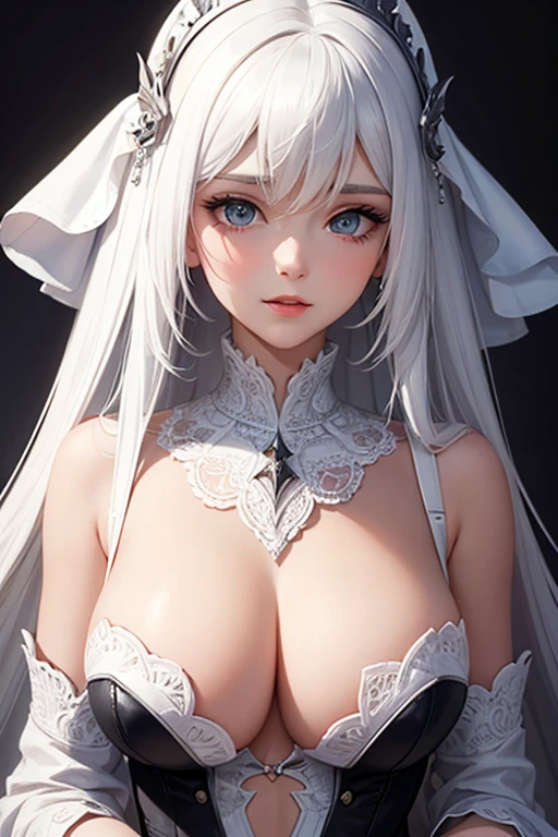 close-up of a woman with white hair and white mask, Hermosa pintura de figuras, Dios de pelo blanco, Epic art, (NSFW: 1.0)