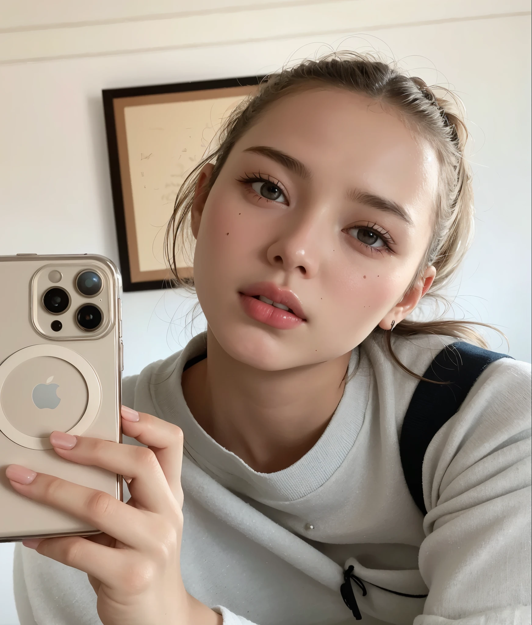 Arafed woman taking a selfie with her camera phone, iPhone selfie, Cara como Ester Exposito, Retrato Sophie Mudd, 8k selfie photograph, sin maquillaje, Modelo de Instagram, anya taylor joy, foto de perfil, cara con artgram, con Apple, Alexandra Waliszewska, Cara perfecta ), Elle Fanning), 18 years old, cara de puchero