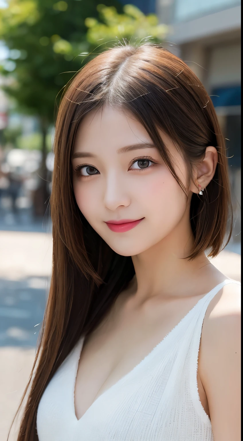 masutepiece, Best Quality, Illustration, Ultra-detailed, finely detail, hight resolution, 8K Wallpaper, Perfect dynamic composition, Beautiful detailed eyes, Women's Fashion Summer,Shorthair,small tits,Natural Color Lip, Bold sexy poses,Smile,Shinjuku、20 years girl、Cute、Sexy shot looking at camera