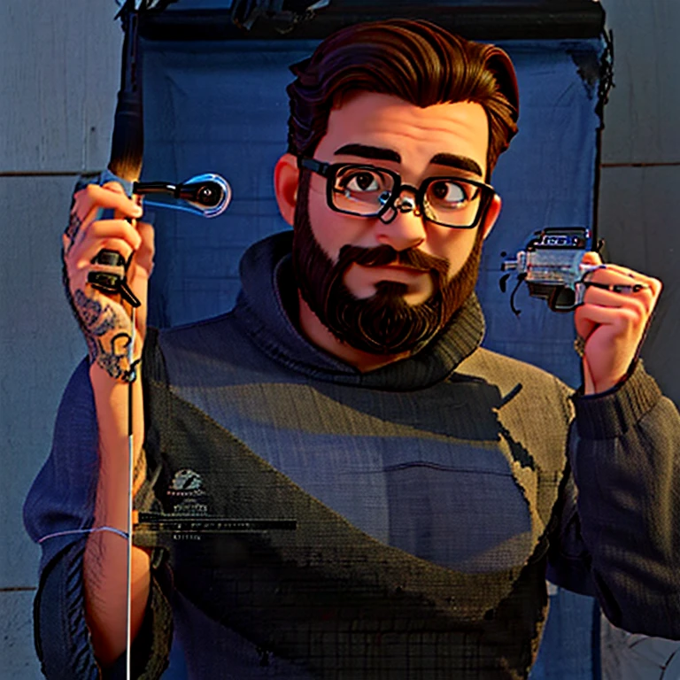 there is a man with glasses and a beard holding a cell phone, Streamer do Twitch / Jogador Ludwig, caio santos, neckbeard, icaro carvalho, jewish young man with glasses, Msxotto, 2 4 - ano - homem de idade, Carmelo Blandino, foto de perfil headshot, qualidade muito baixa, christian cline, david rios ferreira