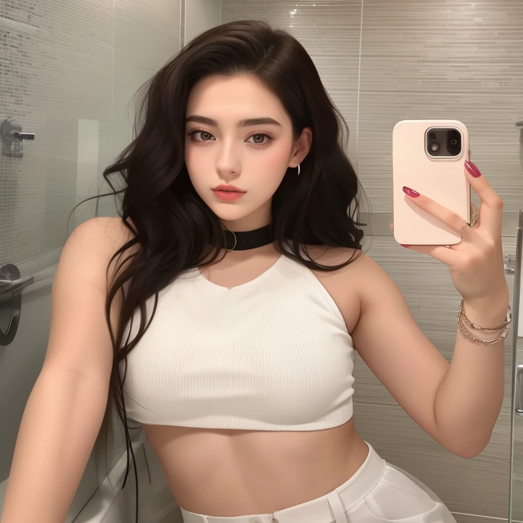 arafed woman taking a selfie in a bathroom mirror, 18 years old, 21-year-old, 2 4 year old female model, Charli Bowater, 2 2 years old, with pale skin, Kailee Mandel, pale fair skin!!, Modelo de Instagram, hermosa poarch, 1 8 yo, 1 6 years, look sexy, 2 3 years old