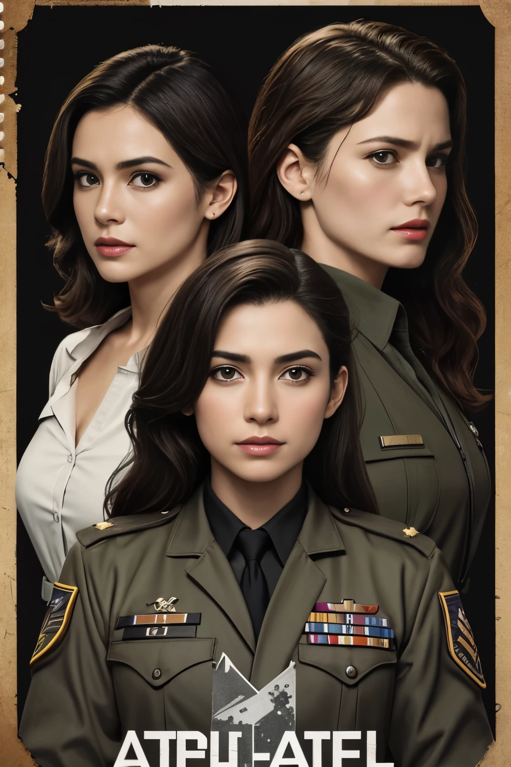 Realistic,Vestido Educado,(Fighter Plane Action and War Movie Poster),(Film Reference Foundation: 1.8),Realistic,General Uniform of the Air Force,(Realistic Face Resolution),Cinematic poses,adulto,magro,pequeno,Cabelo Longo Mulher Loira Escura 1 Pessoa,serious face,science fiction,scientific fiction,Diferentes personagens coadjuvantes