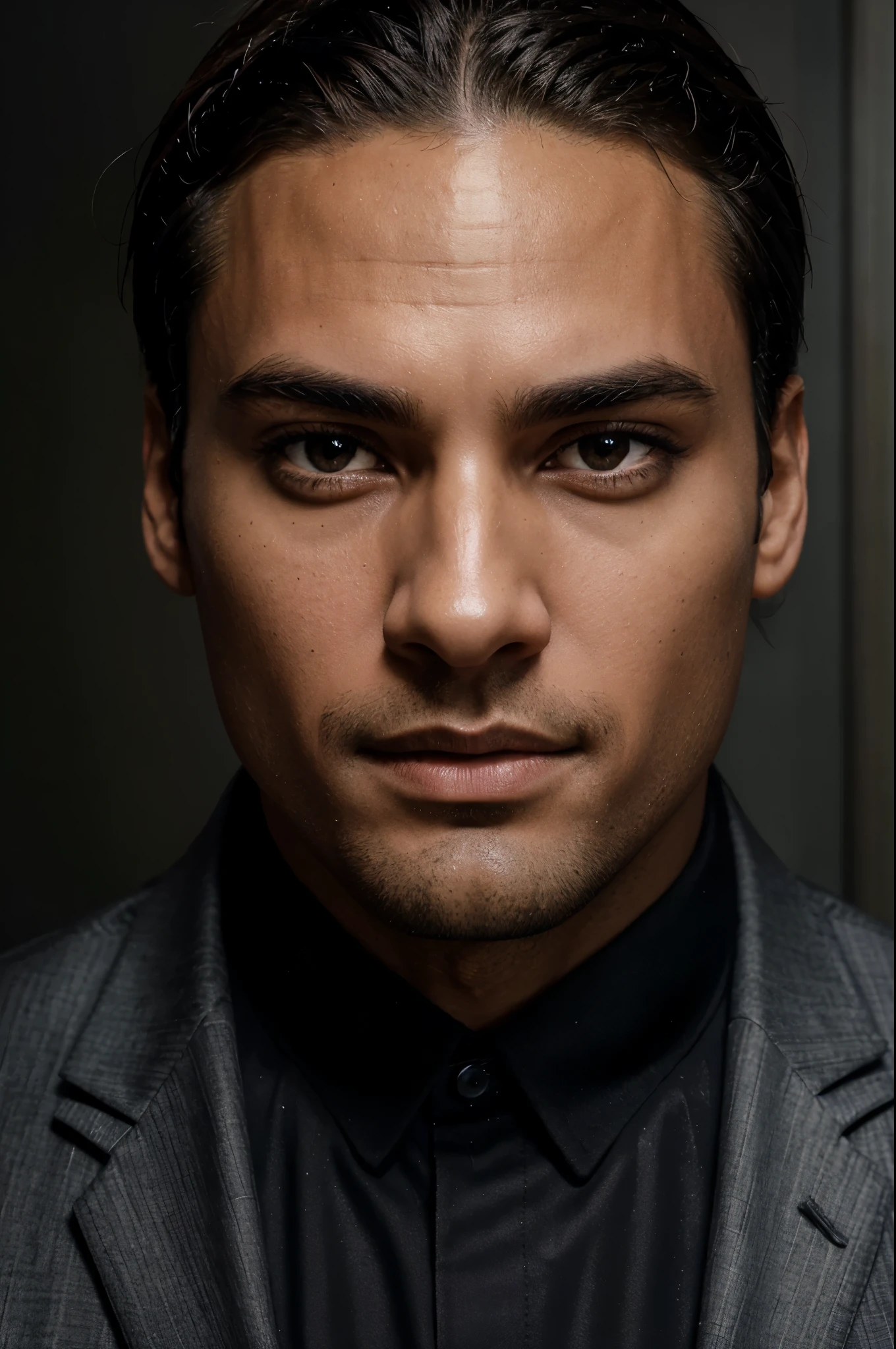 man in suit, discreet, wearing business black suit, no beard, black skin, neat model, showing full face and head, no duplicate image, professional profile picture, office clothes, high-res, masterpiece, best quality, intricate details, highly detailed, sharp focus, texture, detailed eyes, professional, 4k