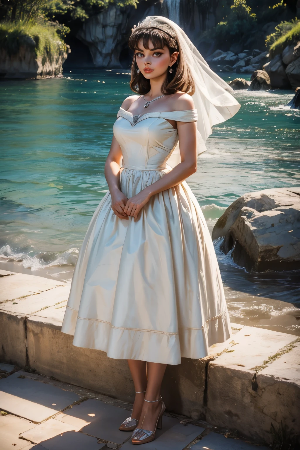 arafed woman in a dress holding a large piece of cloth, by Stan Galli, young sophia loren, vintage movie shot, 1956, brigitte bardot, 1 9 5 6, 1955, 1 9 5 5, photo 1960, young audrey hepburn, gorgeous female audrey hepburn, grace kelly, wearing a tutu