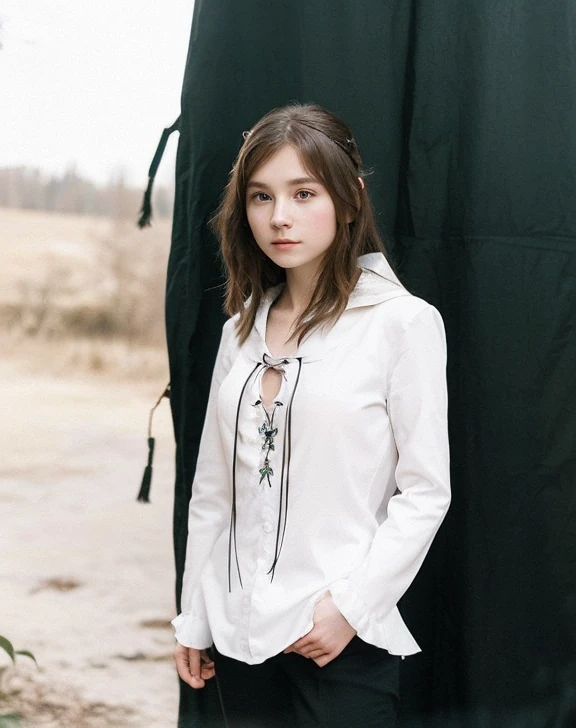12 year old Ukrainian girl - dressed in royal costume, Fantasy,in 8K ,真实感, Photo , hight resolution, real looking skin, No cosmetics, To the girl : diadems, Sophisticated appearance,  Plump body, Pale skin with fair skin, elf,In clothes, fentezi, mystical forest、Thin leg、