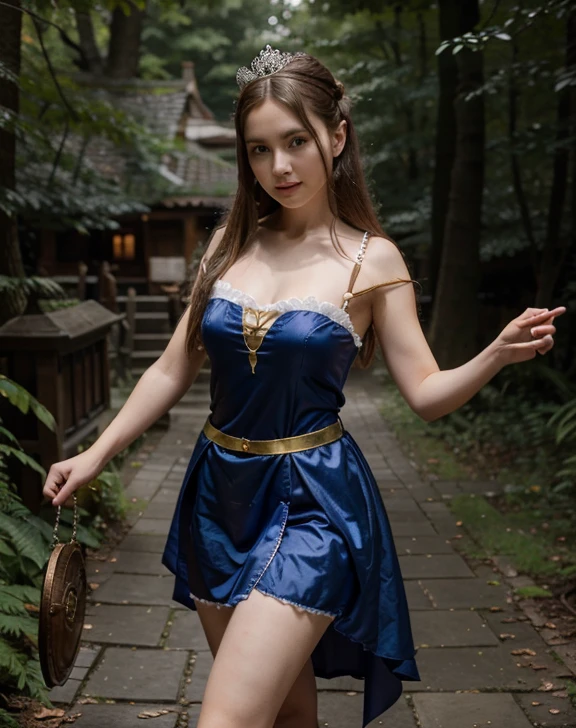 12 year old Ukrainian girl - dressed in royal costume, Fantasy,in 8K ,真实感, Photo , hight resolution, real looking skin, No cosmetics, To the girl : diadems, Sophisticated appearance,  Plump body, Pale skin with fair skin, elf,In clothes, fentezi, mystical forest、Thin leg、