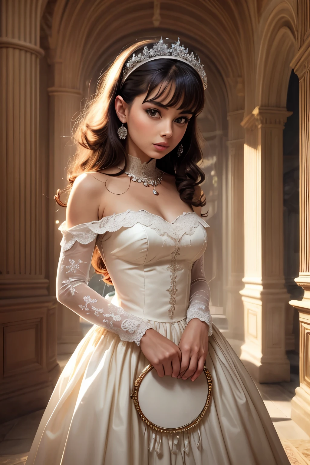 arafed woman in a dress holding a large piece of cloth, by Stan Galli, young sophia loren, vintage movie shot, 1956, brigitte bardot, 1 9 5 6, 1955, 1 9 5 5, photo 1960, young audrey hepburn, gorgeous female audrey hepburn, grace kelly, wearing a tutu