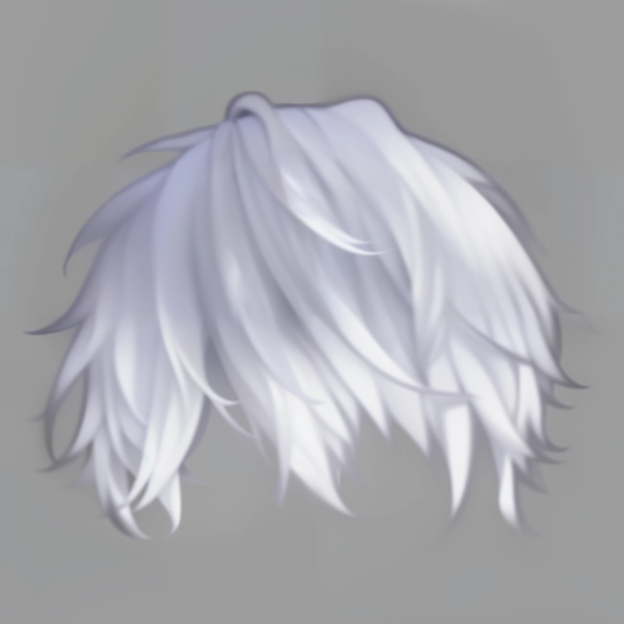 a close up of a White hair with a gray background, White curly hair, white Yunfa, Yunfa, Killua Zoldyck brunette, Hair details are foggy, White hair, White hairs, Detailed long white hair, hair whitebangs hair, bright White hair, flowing White hair, with white colored bangs, silver fluffy hair, messy wavy White hair
