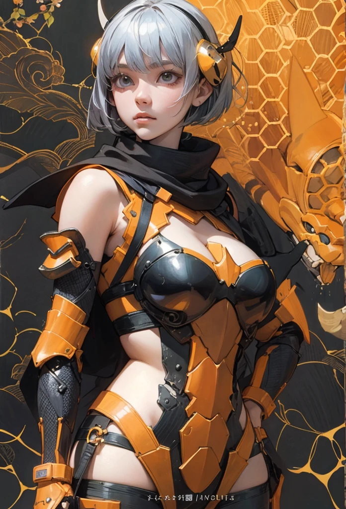 (Detailed illustrations,Very detailed and detailed drawing,Delicate lines with slow and rapid,Realistic texture expression),[Color tressed main line],[Shinjuku background at night],(ANIME) (NINJAGirl (Beautiful fece)  student) well-muscled [Slim body] Short Bob Cut,([hornet] Orange Ninja Battle Armor) scarf [stall] ((Fitting rubber inner) [honeycomb] [edg]) hair adornments (Dull metallic luster:0.8),gravure [KUNOICHI],[highcontrast:0.6],(複雑でBeautiful fece装飾 [Dense detail]),(きめ細やかでBeautiful fece肌表現 [Transparency]),[完璧な目のdetaileds (Iris beautifully drawn in every detail)[Jewel-like eyes]],[長くてBeautiful fece睫毛],[Meticulously drawn hair [美しく艷やかな髪のdetaileds]],(完璧な手のdetaileds [Fingers without breakdown [Beautiful nails]]),(Perfect Anatomy(Perfectly proportioned))[[Full body like]],[[Design built to the highest level]][Ideal color coordination(Accurate simulation of light-material interactions)],([Precision Detail](detaileds,high-detail)),[Visual art that conveys a sense of narrative].