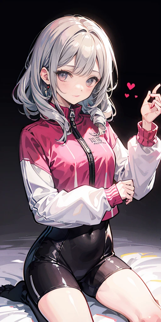 （tmasterpiece，top Quority，best qualtiy），pix，pixelart，1girll，full bodyesbian，Pink and white sweatshirt，Gray hair。