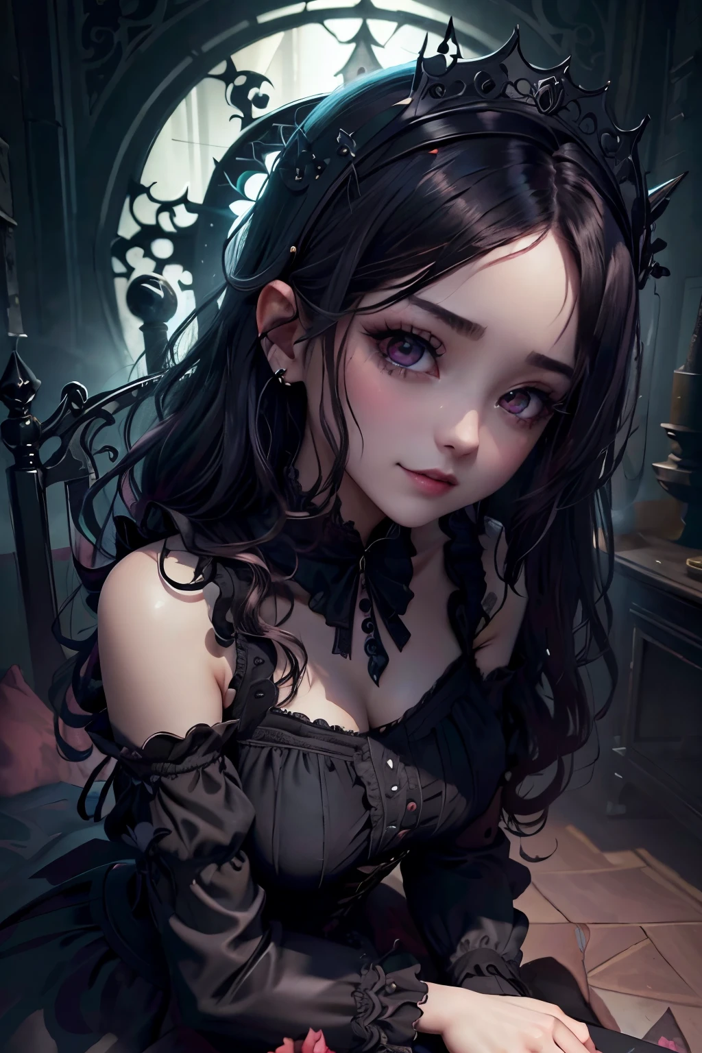 Hard dark gothic Makeup、maniac、cielo nocturno profundo、horror、Sombra de ojos oscura negra、crying how brilliant、llorar、Buen brillo de la piel、dark gothic Makeup、Sonrisa oscura、Palacio Inquieto、Expressions of sexual arousal、Belleza fragante、22year old、mentiroso、seductiv、Fuertes expresiones faciales de placer sexual、A look of shame、dark gothic、ghotic lolita、Mangas de campana、Manga del asistente、Aspecto obsceno、fondo de vidrieras、Masutepiece、La mejor calidad、Se refiere a 5 libros、El sudor brilla en mi pecho、Expression of Sexual Pleasure in Distress、cara borracha、Ropa de sirvienta、Misterioso、noble、Cara que retiene el inodoro、Flirty gothic loli clothing、The body is moist and shiny、transcendent appeal、Mucho brillo en los muslos.、Estoy sudando mucho、affectionate smile、pelo de doble cola、my thighs are so wet、falda con volantes negro azabache、sombreado、ojo azul a la derecha, Ojo rojo a la izquierda、Gothic bed covered in roses、Pose hechizante trascendente、Arquea la espalda、stick out buttocks、Calcetines hasta la rodilla、Calcetines hasta el muslo、Mucho sudor y pegajosidad en los muslos.、Muchos muslos pegajosos y brillantes.、El sudor brilla generosamente en los muslos、Todo el cuerpo brilla con sudor、platform heels、Bastante sudoroso、Mis muslos estan sudorosos、maquillaje pesado、Breast size is modest.、pitch black lipstick、Heavy dark long gothic dress with light pink hair.、Pelo largo cabello liso、mancha glaslack metal mundo、Abre las piernas descuidadamente、Los muslos son un poco glamorosos. Belleza del mundo.、sit on a bed of roses、Gothic loli clothing、Baja los brazos、un poco esbelto、