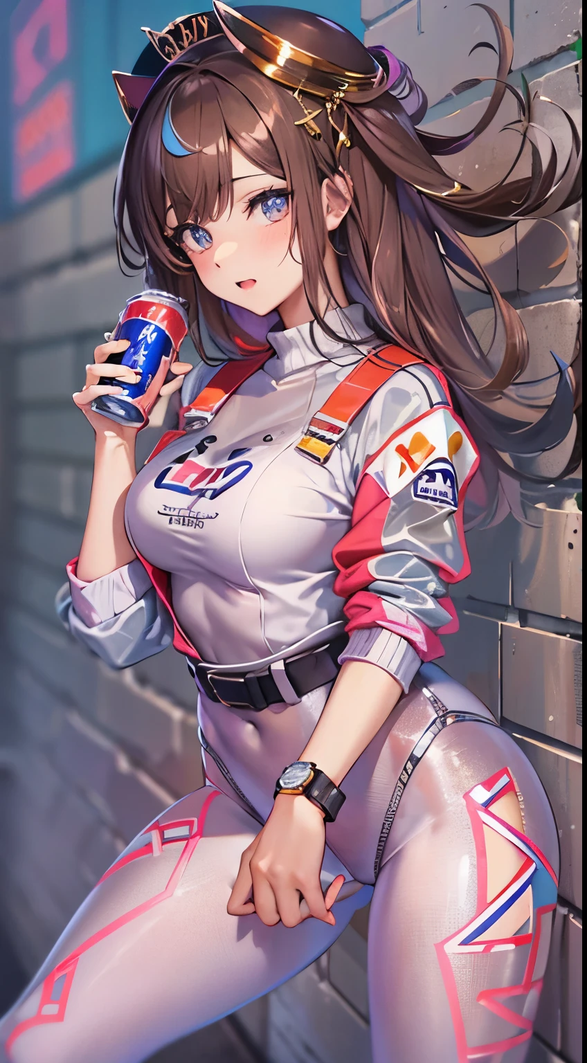 ((Obra maestra)), La mejor calidad, absurdos, Ultra detallado, holographic, Disparo de vaquero, golden ratio, Super cute girl, Chica madura, idol girl, Super beautiful Asian girl with very beautiful violet bright eyes, beautiful multicolored shiny brown hair, Cola de caballo alta, bueno y , cuerpo delgado, cuerpo perfecto, Using a super tight anime print leotard, Un anime impreso super apretado fuera de los hombros manga larga crop top, A super aesthetic transparent mini jacket, hermoso adorno para el cabello, Tenis Pink Jordan, Siendo fotografiada en una tienda del centro comercial con su guapo novio flaco, con cabello negro desordenado y brillante, and super casual clothing
