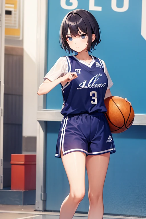 beautiful girl basketball club Beautiful breasts Black Hair Short Bob hair band Basketball court mini skirt White panties Knee-high socks