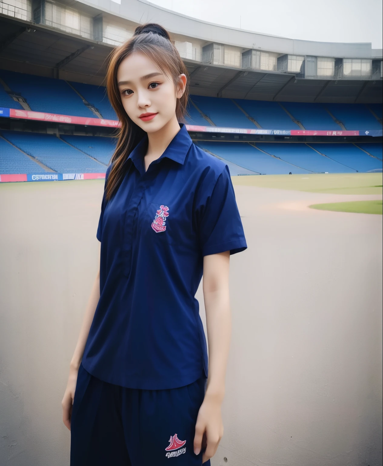 (8k、RAW Photos、Highest quality、masterpiece:1.2)、((naked、pubic hair、Nipples、standing side splits、Smiling with teeth showing:1.4)、(Realistic、Realistic)、1 person、(Thin legs、Bob cut、Slightly larger breasts、School、Slightly overweight、black eye))、cute