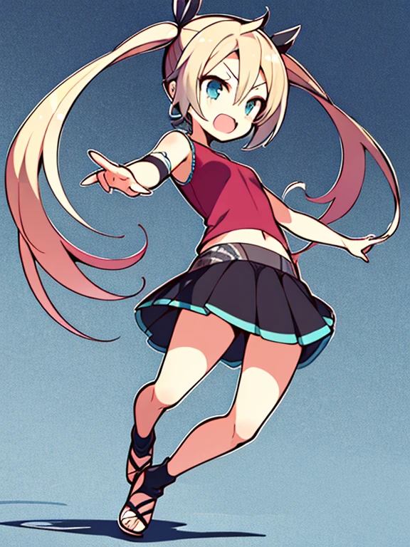 masutepiece, Best Quality, 1girl in, Solo, Chibi,  Background, Dynamic Pose, Full body, Hatsune Miku
