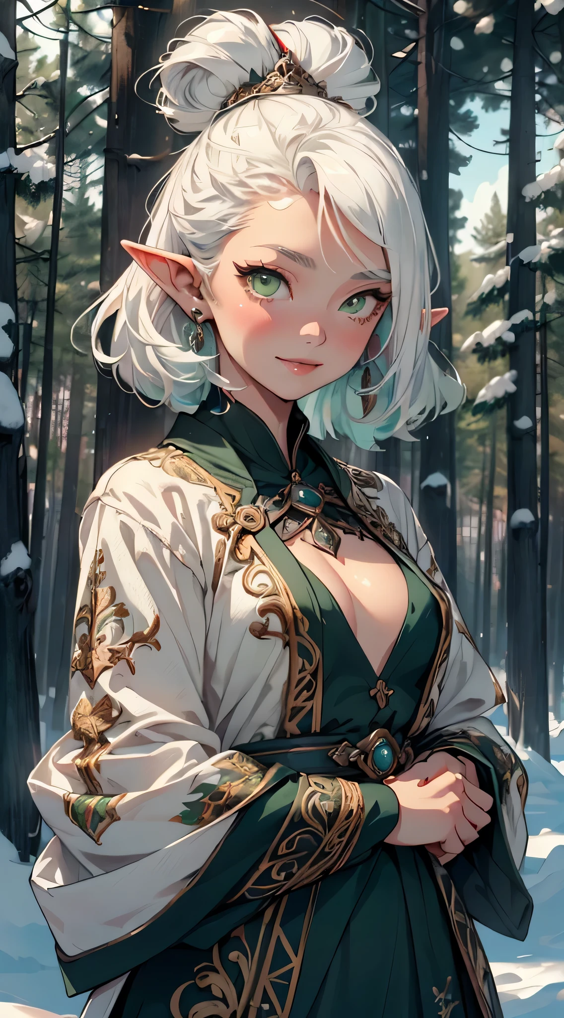 paya, cute loli elf,(((little loli,tiny little body,little))),(((6 years old))),((anime elf loli with extremely cute and beautiful white hair)), (((elf))), (((elf ears))), (((flat chest))),((((white hair:1.35,short white hair, colored inner hair,ear breathing)))),(((green_eyes:1.3))),intricate eyes,beautiful detailed eyes,symmetrical eyes,big eyes:1.5,(((lustrous skin:1.5,bright skin: 1.5,skin tanned,shiny skin,very shiny skin,shiny body,plastic glitter skin,exaggerated shiny skin,illuminated skin))),(detailed body,(detailed face)), cute,slutty,erotic,daring,((nsfw)), (((medieval man clothes,adventurer man clothing,winter coat))),(((intricate outfit,intricate clothes,embroidered outfit,ornate outfit,embroidered clothes,ornate clothes))), (dynamic pose:1.0),happy,smile,(centered,scale to fit dimensions,Rule of thirds), ((snowy pine forest at night)), with dark stormy clouds,winter,scenery:1.25,((snow forest background)),Christmas tree, highres,sharp focus,(ultra detailed,extremely detailed),(photorealistic artwork:1.37),(extremely detailed CG unity 8k wallpaper),(((vibrant colors,vibrant theme))),(intricate),(masterpiece),(best quality),