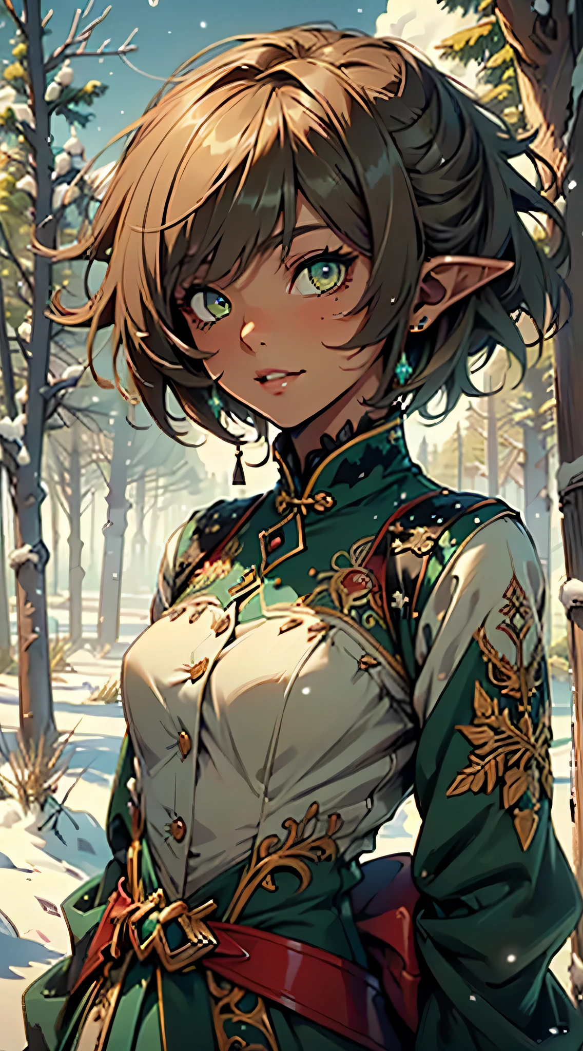 Nisei Muramasa, cute loli elf,(((little loli,tiny little body,little))),(((6 years old))),((anime elf loli with extremely cute and beautiful brown hair)), (((elf))), (((elf ears))),(lesbian,gay),(tomboy:1.3),

(((flat chest))),((((brown hair:1.35,short brown hair,boy haircut,tny short haircut,colored inner hair,ear breathing)))),(((green_eyes:1.3))),intricate eyes,beautiful detailed eyes,symmetrical eyes,big eyes:1.5,(((lustrous skin:1.5,bright skin: 1.5,skin tanned,shiny skin,very shiny skin,shiny body,plastic glitter skin,exaggerated shiny skin,illuminated skin))),(detailed body,(detailed face)),

cute,slutty,erotic,daring,((nsfw)),

(((medieval man clothes,adventurer man clothing,winter coat,unbuttoned shirt))),(((intricate outfit,intricate clothes,embroidered outfit,ornate outfit,embroidered clothes,ornate clothes))),

(dynamic pose:1.0),happy,smile,(centered,scale to fit dimensions,Rule of thirds),

((snowy pine forest at night)), with dark stormy clouds,winter,scenery:1.25,((snow forest background)),Christmas tree,

highres,sharp focus,(ultra detailed,extremely detailed),(photorealistic artwork:1.37),(extremely detailed CG unity 8k wallpaper),(((vibrant colors,vibrant theme))),(intricate),(masterpiece),(best quality),