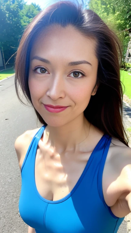 (Best Quality, 8K, 32K, masutepiece, nffsw:1.2),Pretty Woman Pictures, Large breasts,Upper body,Face Focus,Competitive swimsuit,highleg,マイクロCompetitive swimsuit,  Background, From  above, Looking at Viewer,