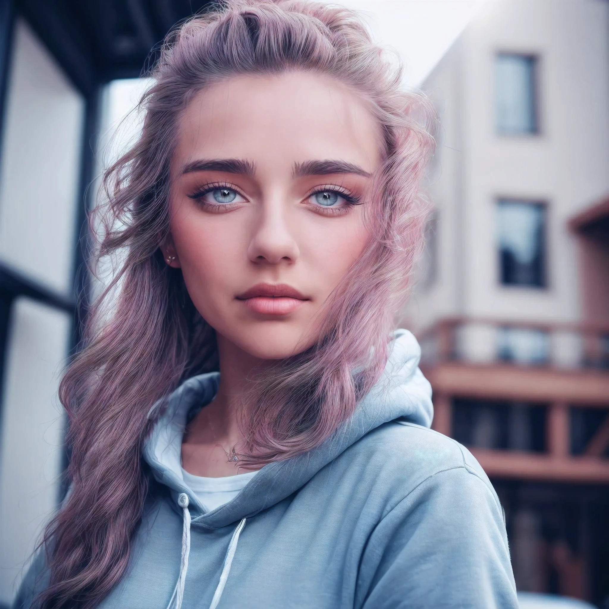 emma, RAW photo, a 22 year old Girl,1 girl, blue detailed eyes, upper body, selfie,daylight, home, house, room, cute sexy hoodie, (realistic) , high detailed skin,(photo-realistic:1.5) , street,  Whaling ship Tattoo, Beltraided half-up half-down hair) , Pink hair, Smartwatch, (RAW photo, 8k uhd, film grain) , Sharp Eyeliner,emma,  Blush Eyeshadow With Thick Eyelashes, extremely delicate and beautiful, 8k, soft lighting, high quality, highres, sharp focus, extremely detailed, during the day, (sunlight on face) , beautiful detailed eyes, extremely detailed blue eyes and young face, masterpiece, cinematic lighting, (high detailed skin:1.2) , 8k uhd, dslr, soft lighting, high quality, film grain, Fujifilm XT3,emma,1 girl, high detailed skin