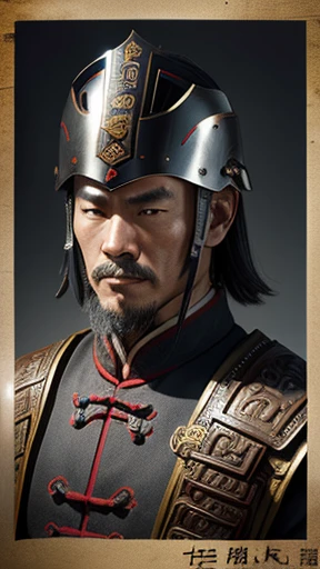 oriental、man in ancient chinese armor、Ancient Chinese man wearing a leather helmet、a simple man、three kingdom、multiple warlords、top-quality、​masterpiece、超A high resolution、(Photorealsitic:1.4)、Game Posters、Clear and beautiful image quality、