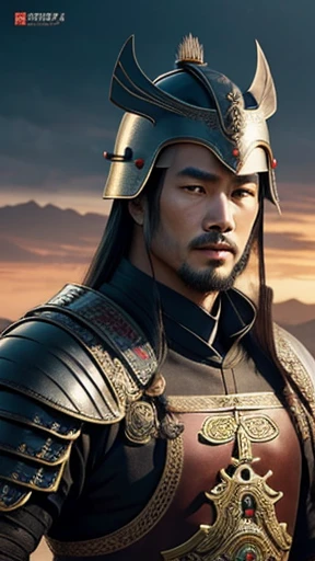 oriental、man in ancient chinese armor、Ancient Chinese man wearing a leather helmet、a simple man、three kingdom、multiple warlords、top-quality、masterpiece、超A high resolution、(Photorealsitic:1.4)、Game Posters、Clear and beautiful image quality、