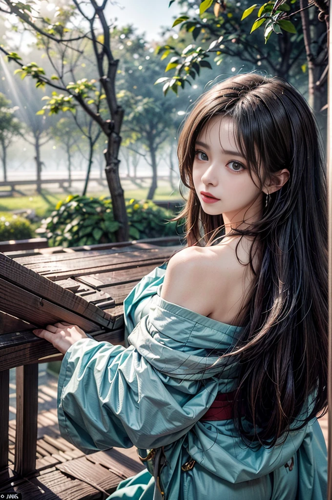 ((RAW shooting:1.5)), (Photoreal Stick:1.5, masutepiece:1.5, 8K), (top-quality, ​masterpiece, 超A high resolution), morning, Precincts of the shrine, ((fog the lens:1.4)), ((Shoot with blur:1.5)), ((sunrises, Sunlight coming in from behind:1.6, Strong sunlight spreads across the screen:1.6)), ((Strong sunlight shines on a woman:1.7)), ((The entire screen appears white and hazy due to strong sunlight.:1.8)), ((The woman looks blurry due to the strong sunlight:1.9)), Professional camera work:1.3, Highly detailed skin and facial texture:1.3, Grow Light Effect, The ultra-detailliert:1.3, 1girl in, Fair skin, (Sense of clarity:1.4, a small face), Extremely beautiful face:1.5, (Sense of clarityを感じる目:0.9, looking distantly), A smile:1.0, (Slightly open mouth:0.4, Sense of clarityを感じる口当たり:0.7), 二重まぶた, Dark brown medium hair, necklace and earrings, (Wearing Kimono Correctly Off Shoulder)