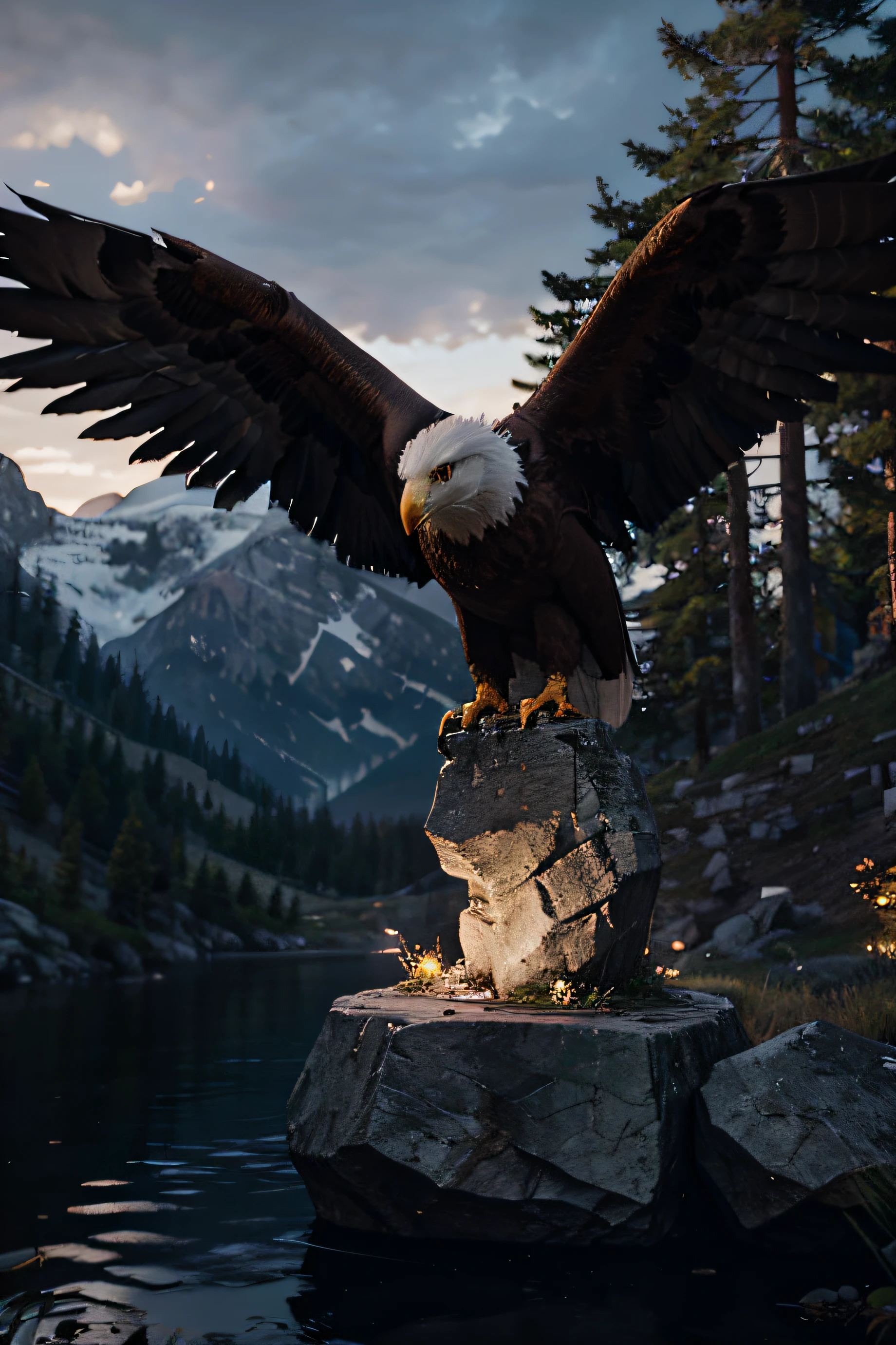 Eagle with landscape and ambient lighting from God of War
