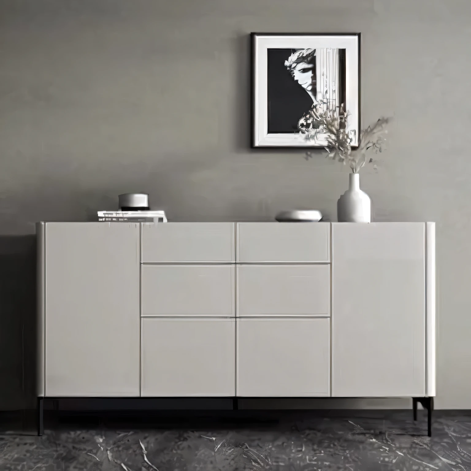 a white cabinet,There is a vase inside,There is a vase on it, cupboard家具, Clean furniture, glossy white metal, elegant furniture, stylistic furniture, cupboard, low details and clean lines, Lacquer and steel, furniture concept photo!!, designer furniture, Modern gallery furniture, white furniture, draw, white finish, The lines are clear and smooth